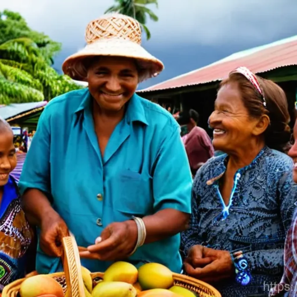 피지에서 영어 사용 가능 여부 - **Fijian Market Delights and Warm Smiles:**
    "A vibrant and bustling open-air market scene in a F...