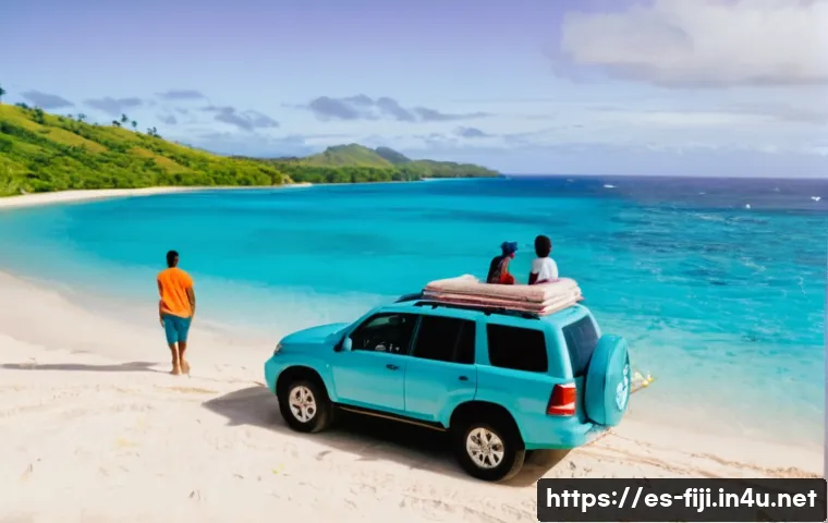 피지에서 자동차 렌트하는 법 - **Prompt 1: Adventurous Exploration on Viti Levu's Coast**
    "A rugged 4x4 SUV, slightly dusty fro...