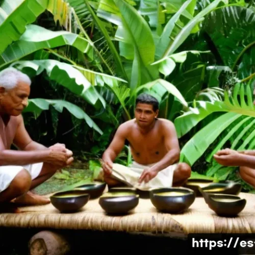 Home 33 피지 여행 중 금기사항 - A serene traditional Fijian kava ceremony scene set outdoors in a lush tropical village environment....